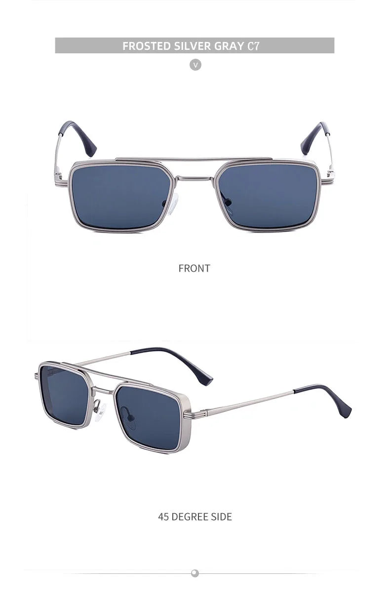 Lunettes de soleil carrées Steampunk hommes et femmes — punk, rétro, mode, vintage, 2025