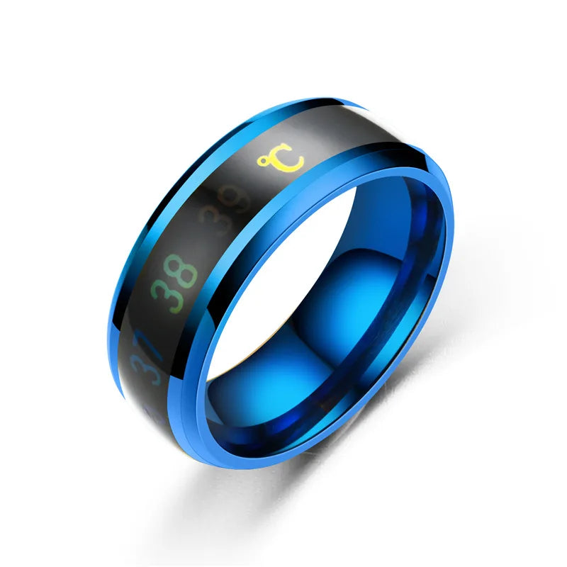 Titanium and Steel Temperature Ring, Mood and Emotion Sensing, Temperature Sensitive Smart Ring for Women and Men, Waterproof Jewelry