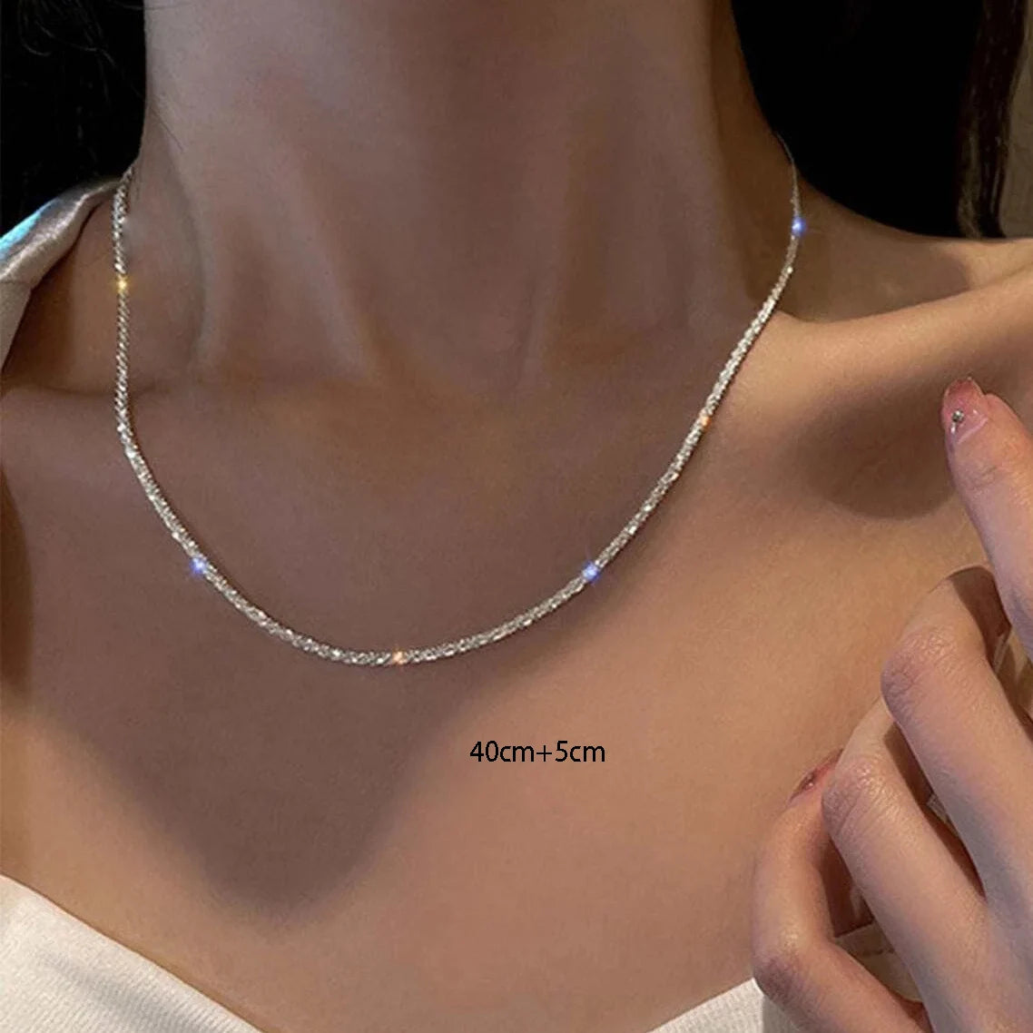 Collier scintillant Simple pour femmes, couleur argent, chaîne de clavicule, ras du cou, coréen, bijoux cadeau de fête de mariage