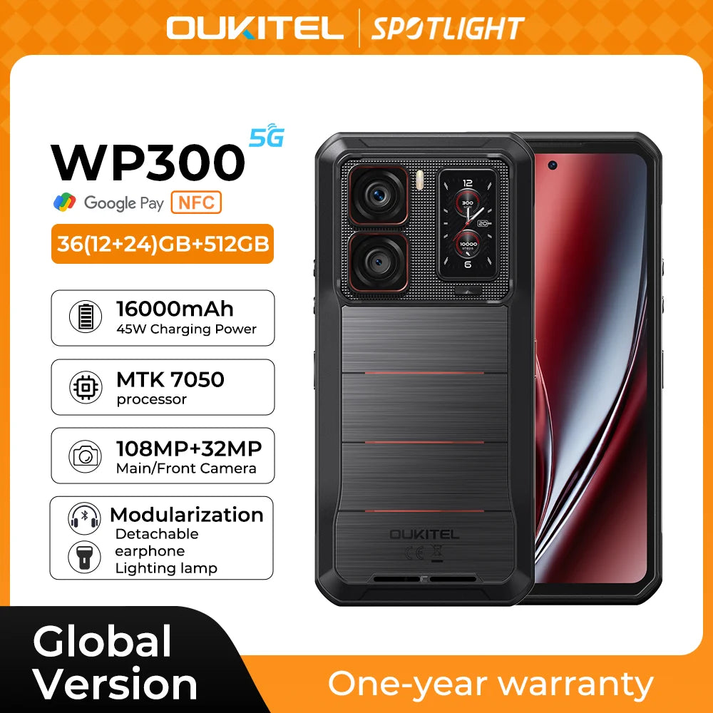 Téléphone robuste 6,78 pouces FHD 120Hz — 36 Go + 512 Go, batterie 16 000 mAh, 5G, Android 15, 2025
