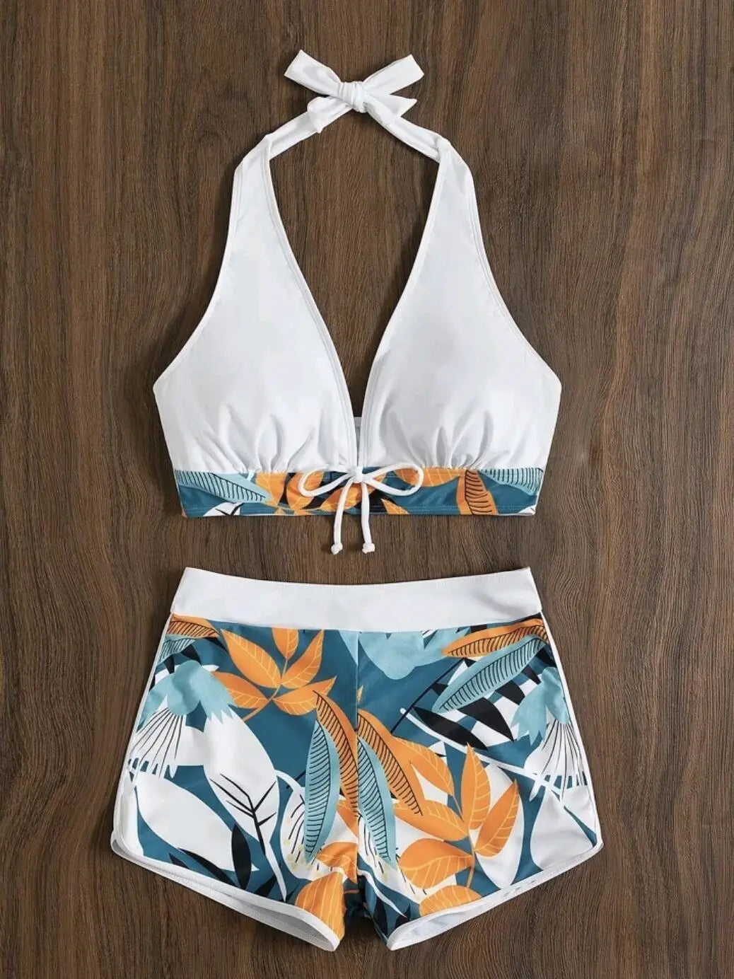 Ensemble de bikini halter 2026, maillot de bain court pour femme, maillot de bain taille haute imprimé, tenue de plage