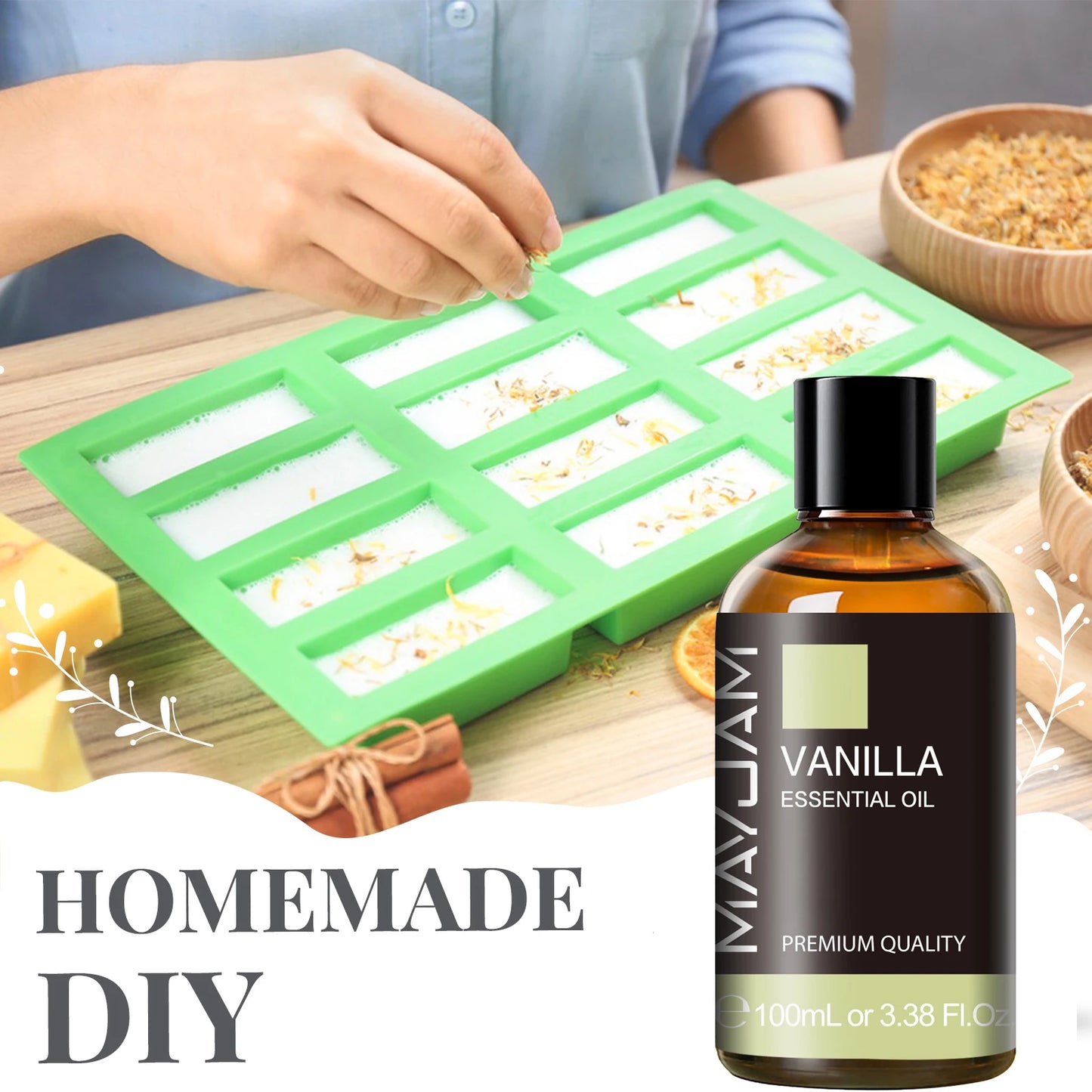 MAYJAM - Aceite Esencial con Cuentagotas, Sándalo, Lavanda, Eucalipto, Vainilla, Aceite Aromático para Humidificador, Quemador de Velas, 100ml