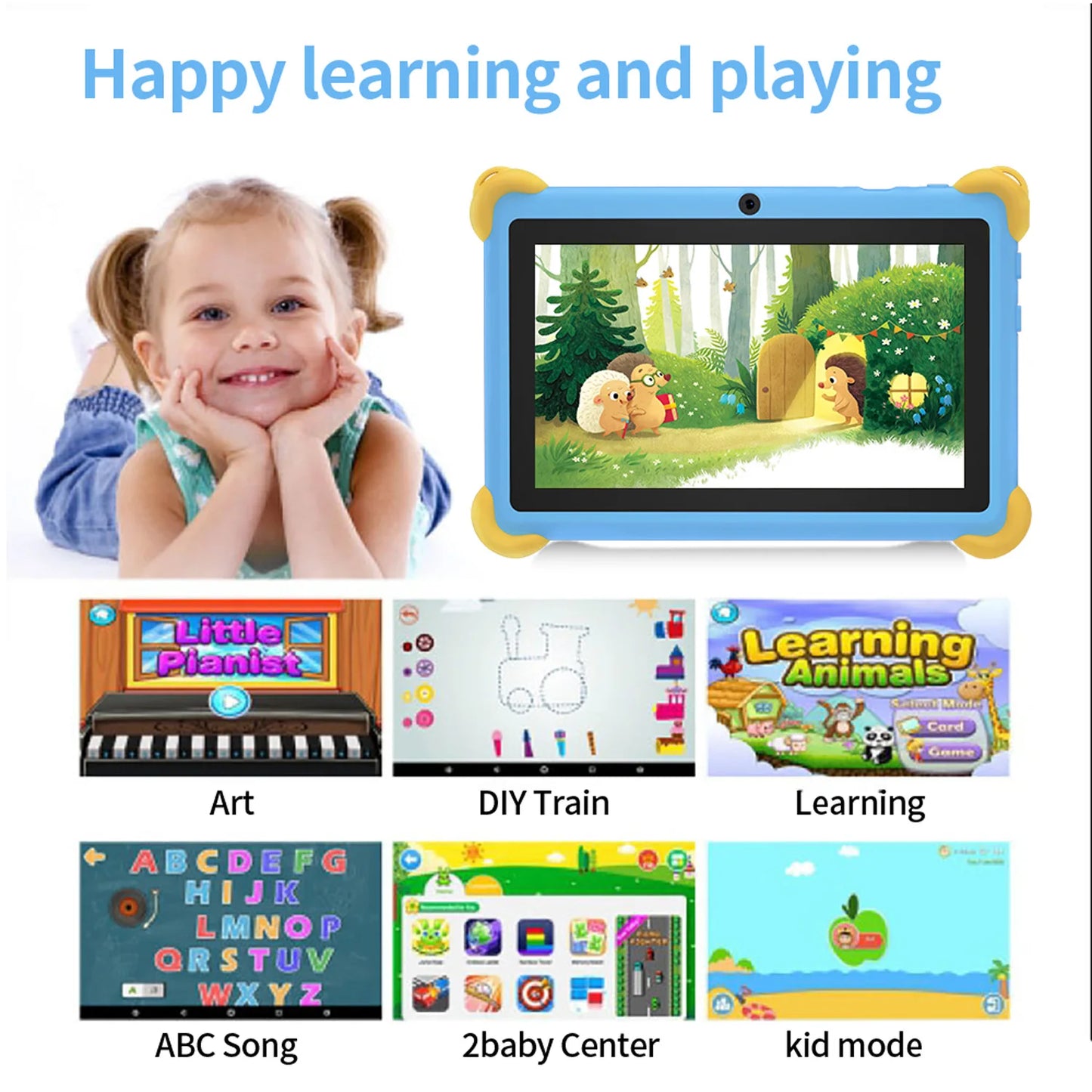 Tablette pour enfants de 7 pouces 5G avec motif de dessin animé, PC d'apprentissage et d'éducation Android avec étui à l'épreuve des enfants, tablette 4000mAh