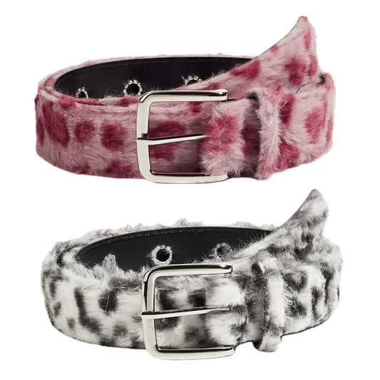 Ceinture Peluche Rose Femme — Tendance Y2K Accessoire Jeans Boucle Ardillon PU