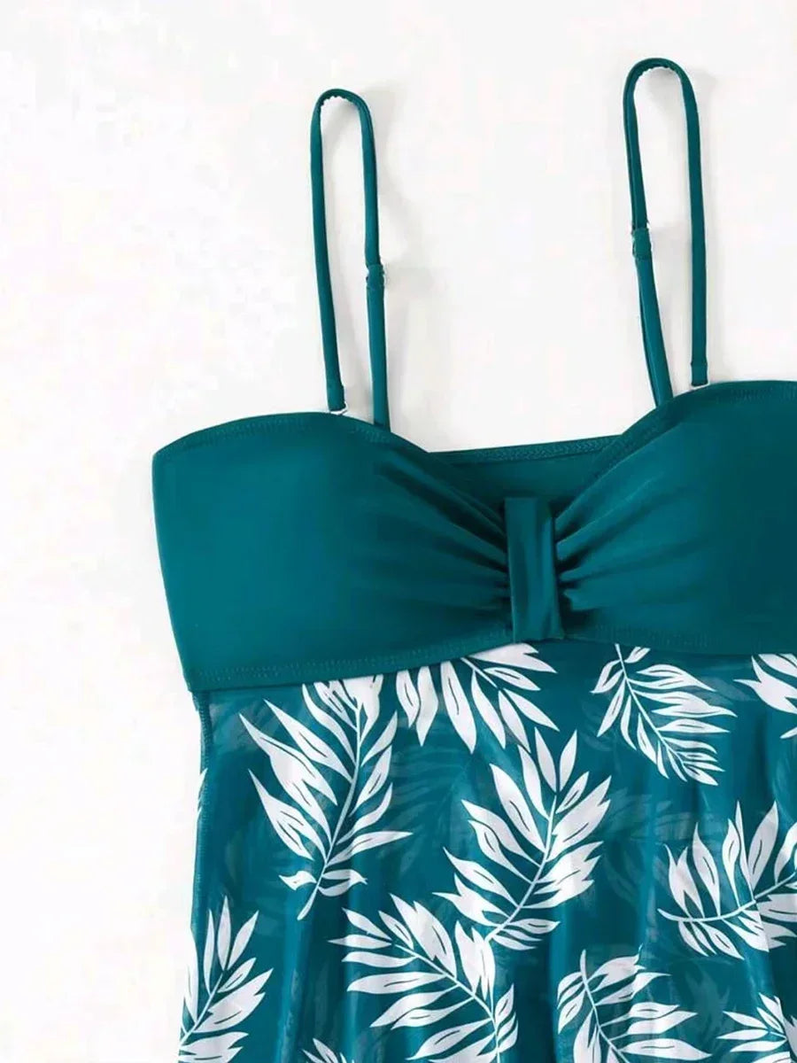 Maillot de Bain Fendu Femme 2024 — Robe Courte Sexy, Taille Haute, Maille Imprimée, Plage