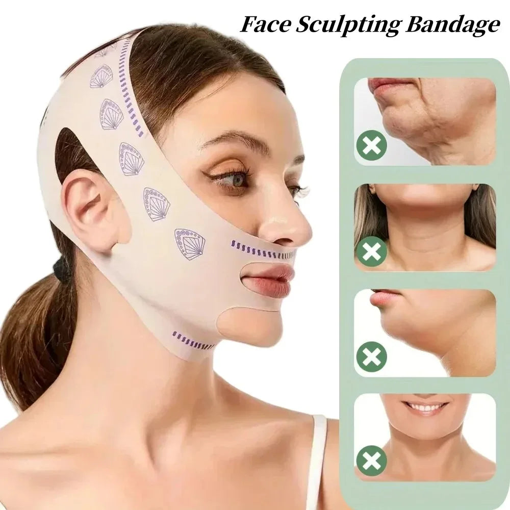 Mascarilla de lifting facial en V ajustable, vendaje de modelado facial reutilizable y transpirable para la reducción de la papada, estiramiento, regalo, 1 pieza