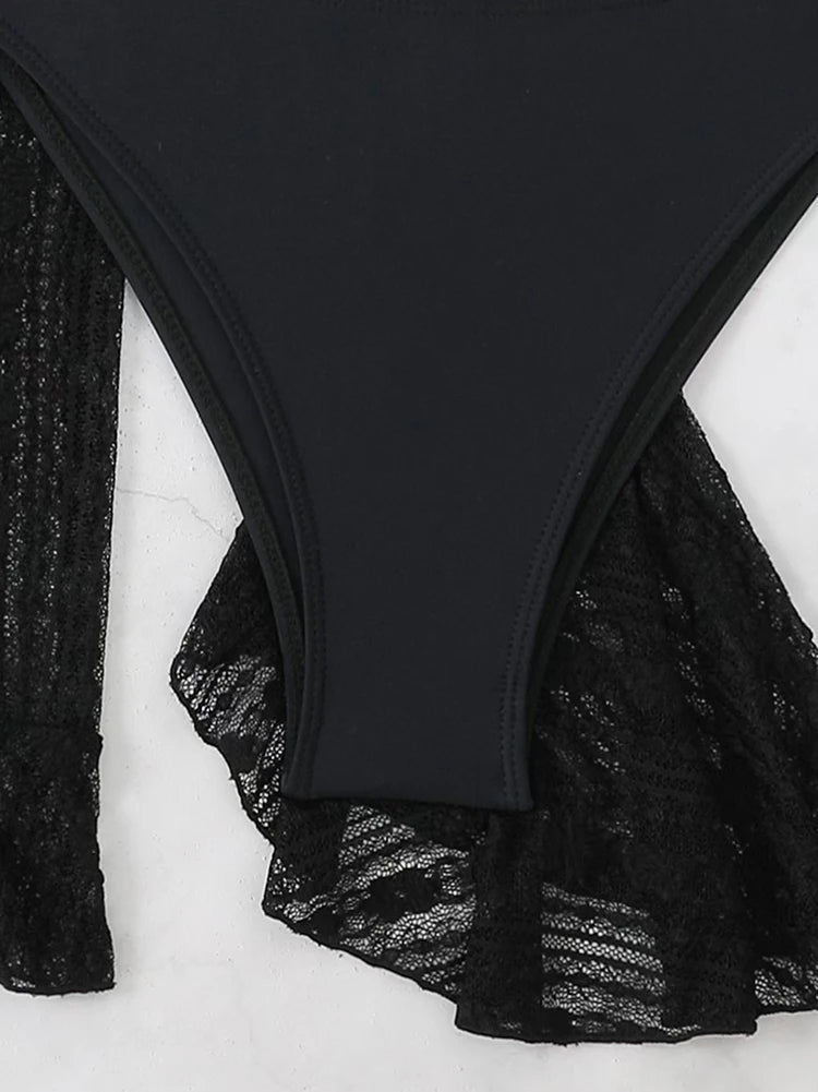 Maillot de bain sexy quatre pièces pour femme 2026, ensemble bikini uni à manches longues avec paréo, tenue de plage brésilienne pour l'été et les fêtes