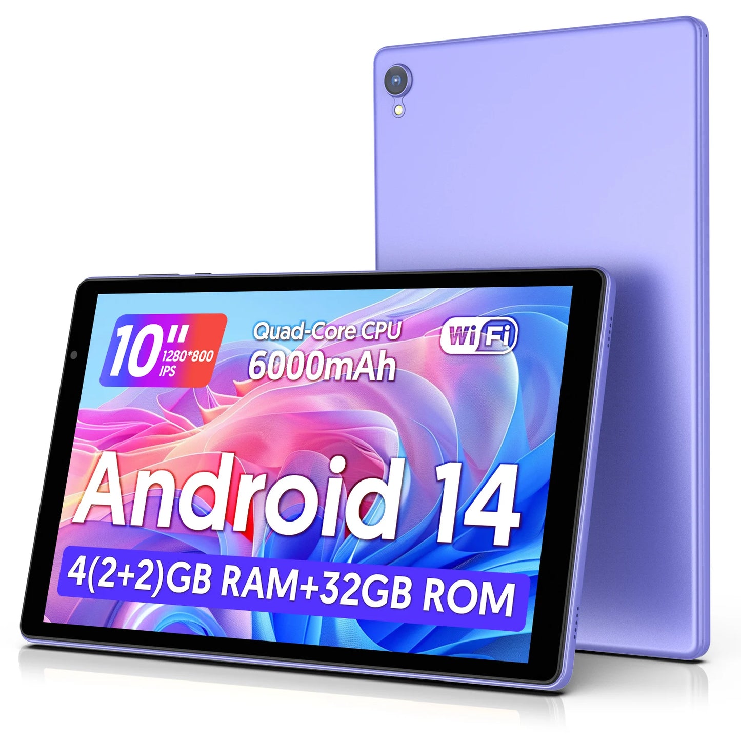 Latest Android 14 Tablet, 10-inch Tablet, Quad-core Processor, 5G WiFi, 4GB ROM + 32GB RAM, 1280 x 800 Resolution, 6000mAh Battery