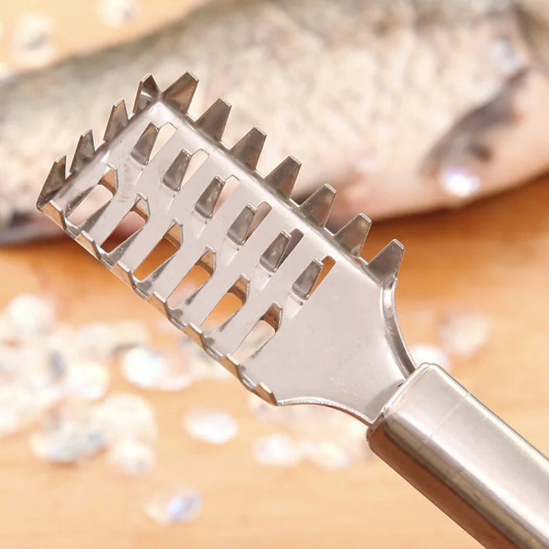 OYOO-Grattoir à écailles de poisson à double rangée en acier inoxydable, chaîne multi-usages, couteau de détartrage, outil de brosse à poisson, 1PC