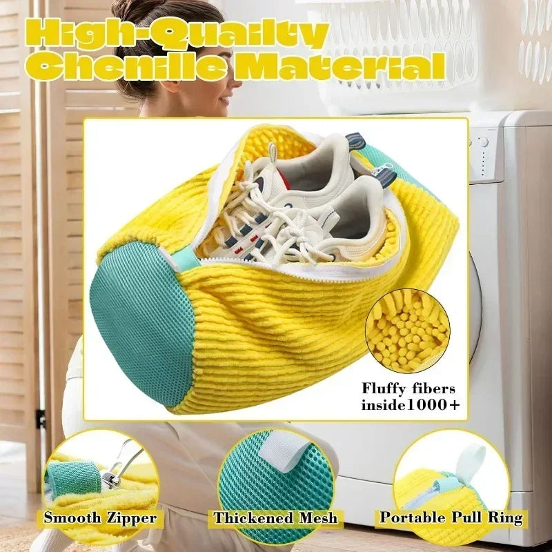 Sacs à linge, sac pour Machine à laver les chaussures, avec fermeture éclair, avec riche peluches à l'intérieur, parfait pour les baskets et les chaussures décontractées
