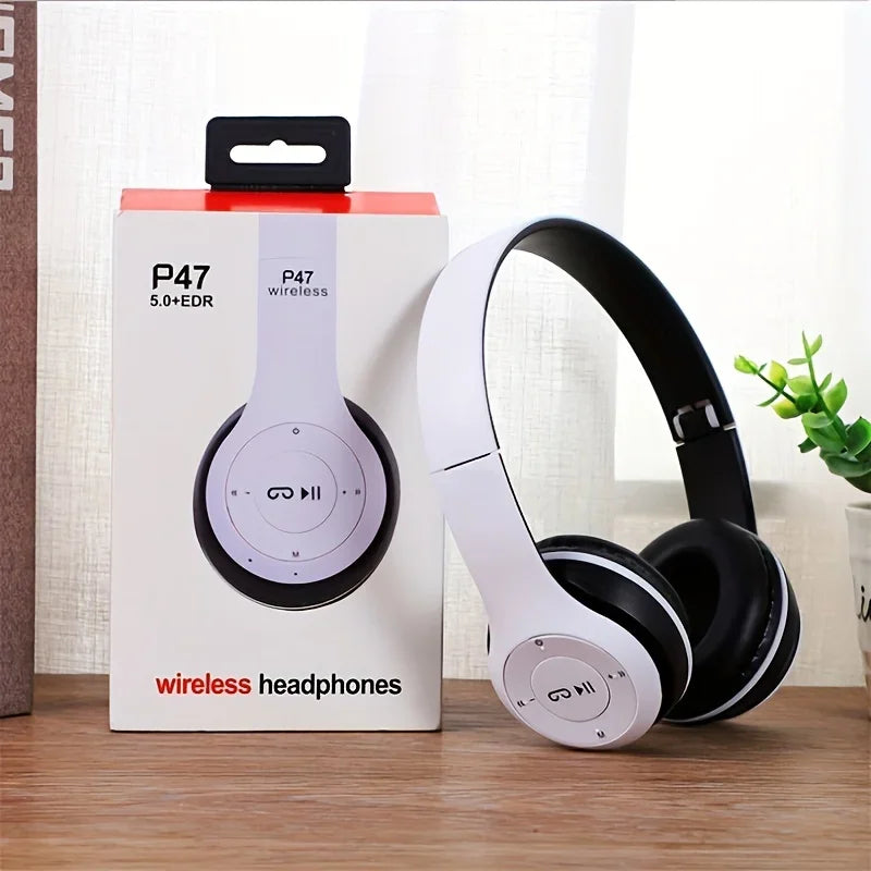 P47 Bluetooth 5.0 Wireless Headphones, Foldable Headset with Mic, USB Adapter, for iPhone Gaming