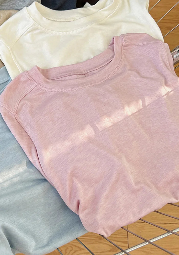 Women's long-sleeved T-shirt, silk wool splice, thin top, soft, waxy, solid color, spring summer