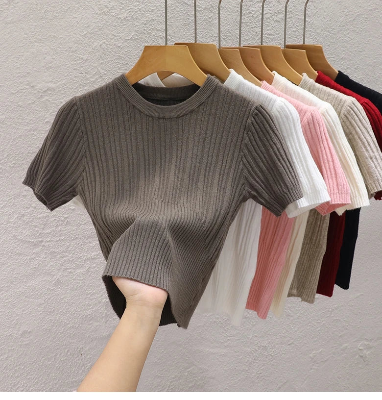 T-shirts d'été 2026 pour femmes – Décontractés, style coréen, tricotés, streetwear, basiques, unis, jeunes et tendance