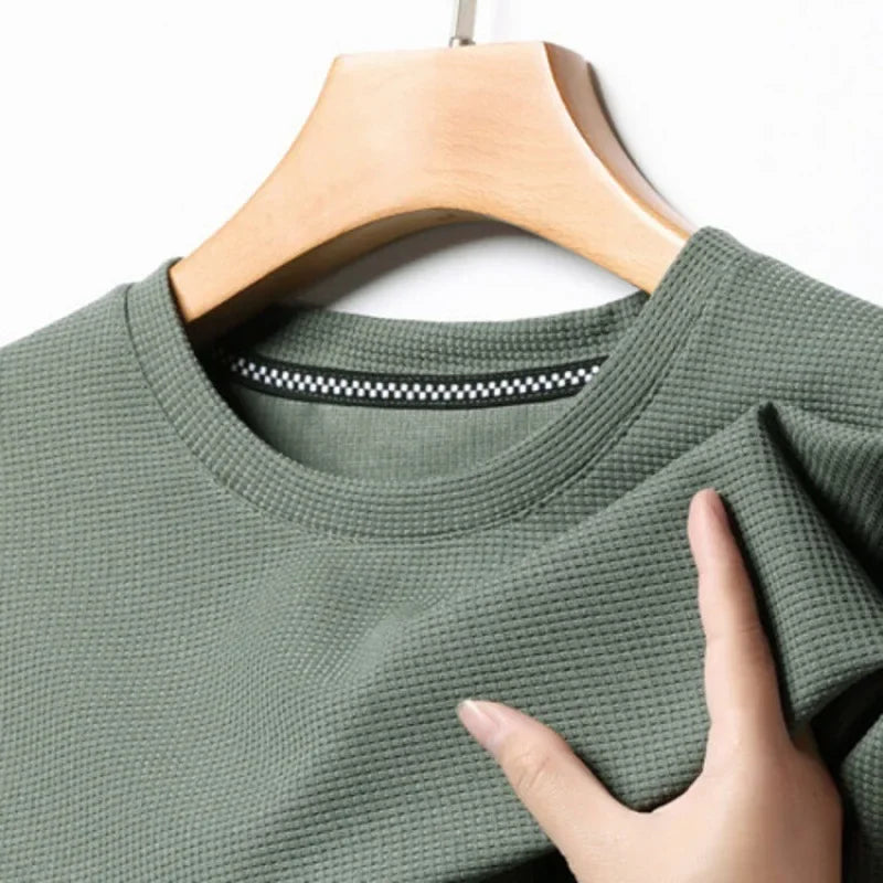 T-Shirt Gaufré Col Rond Homme — Nouveau Manches Courtes Été