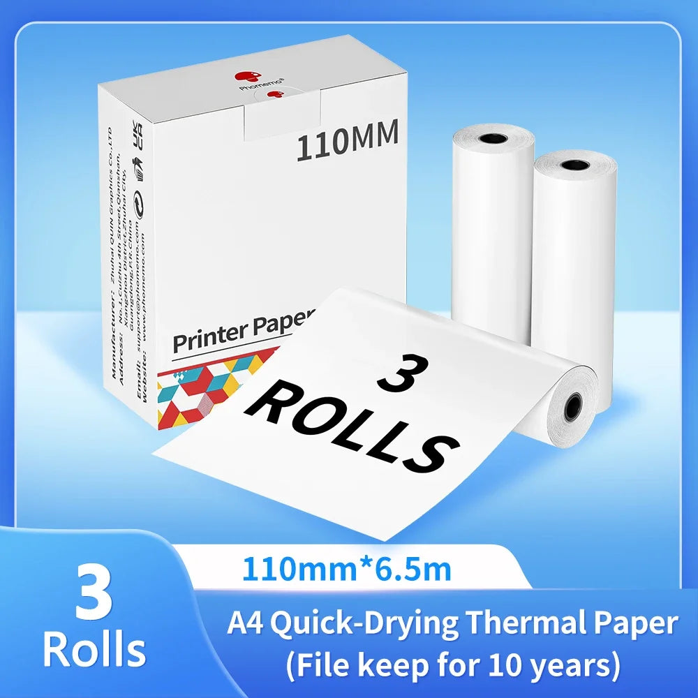 Papier thermique A4 pour imprimante portable — séchage rapide, continu, 2 rouleaux