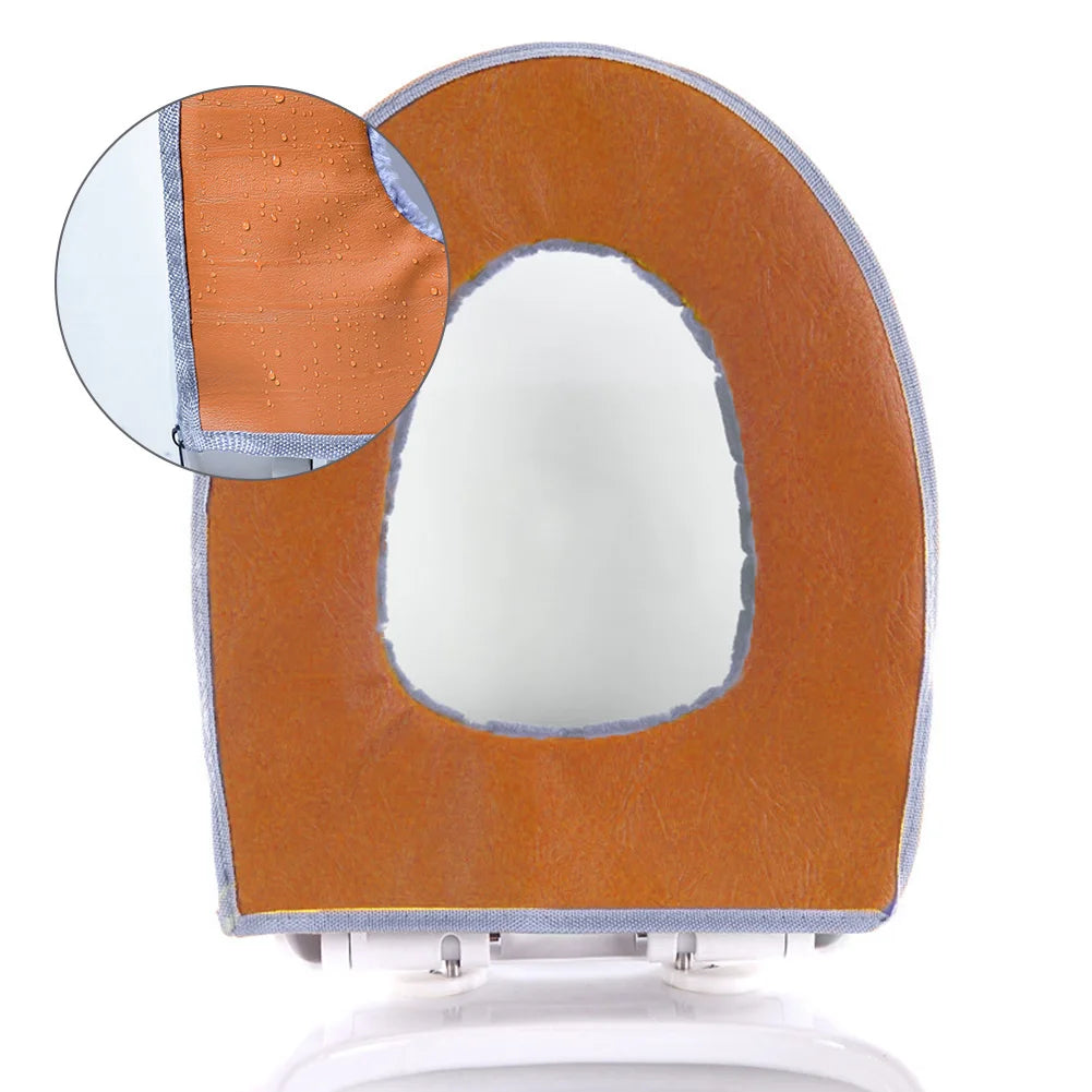 Funda para asiento de inodoro de baño, cojín de felpa suave y cálido de invierno, lavable, tipo O, suministros para el hogar de 37 cm × 44 cm