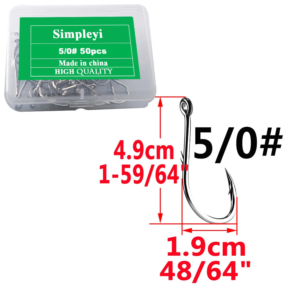 High carbon steel barbed fishing hooks, single circle hook set, sea worm, carp, fly fishing accessories, fish hook, 50 pieces per box