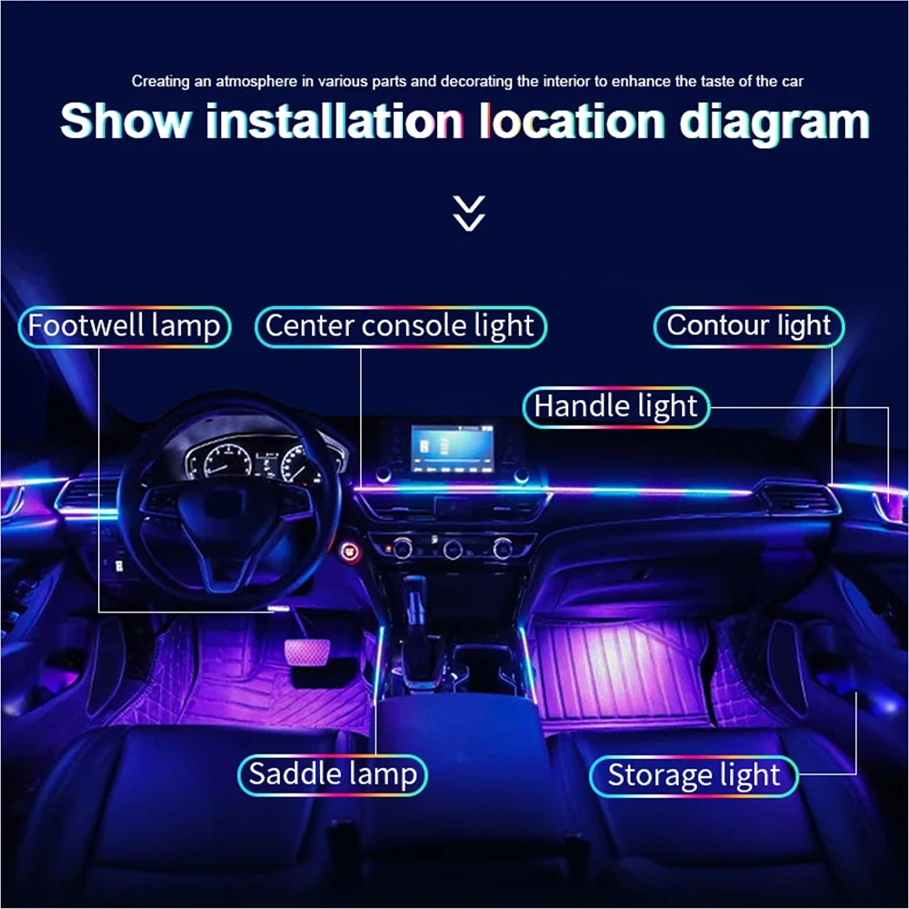 Luces LED de ambiente para coche 18 en 1, sinfonía, aplicación Bluetooth, serpentina de color RGB 214, tira acrílica ar