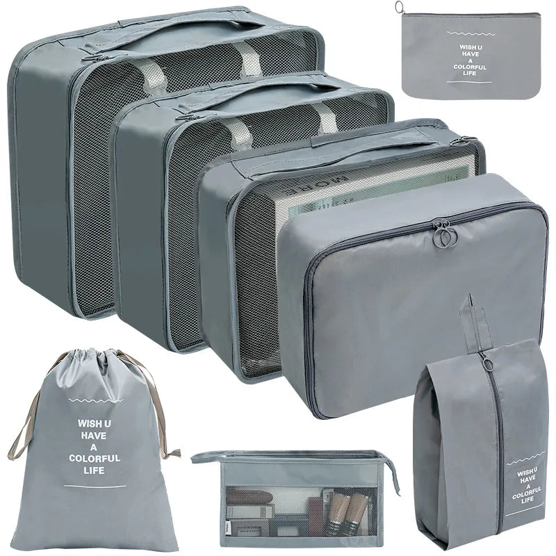 7/8/9/10 Piece Set Travel Organizer Storage Bags Suitcase Packing Cubes Set Portable Cases Luggage Clothing Shoe Tidy Folding Pouch