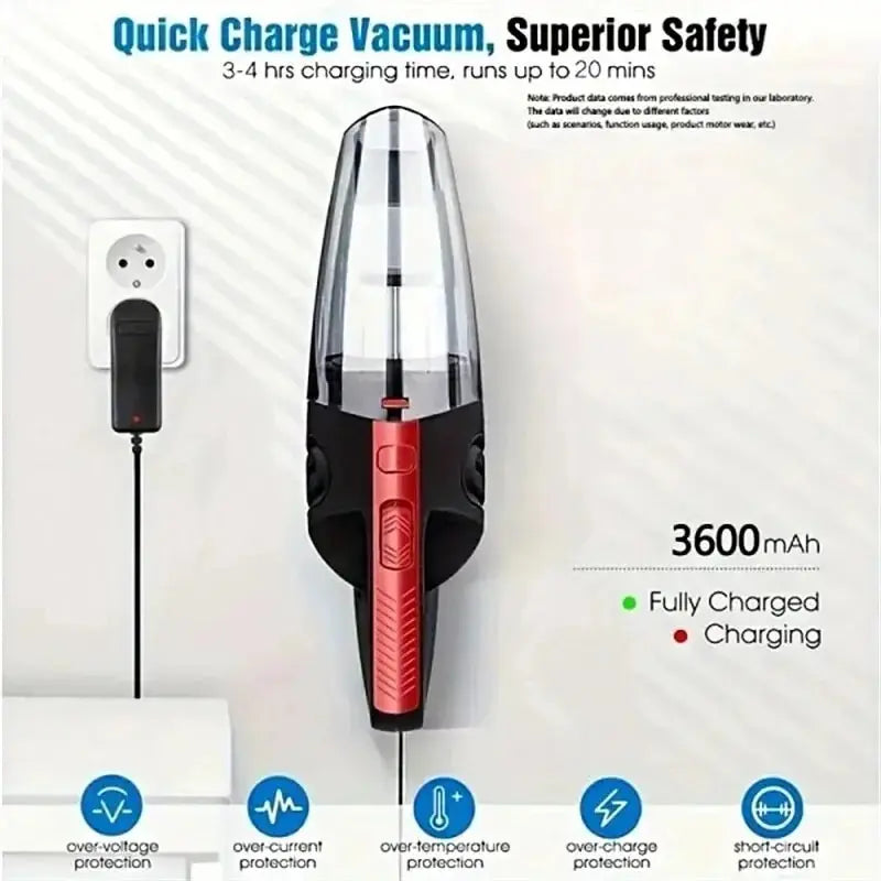 Aspirateur sans fil Portable pour voiture, aspiration puissante, Rechargeable, Charge rapide, pour voiture, maison, poils d'animaux
