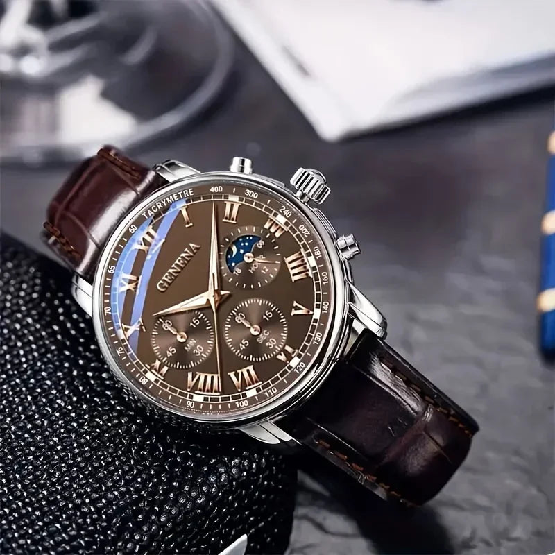 Montre Affaires Cuir Cadran Rond Quartz — Analogique Homme Sans Boîte