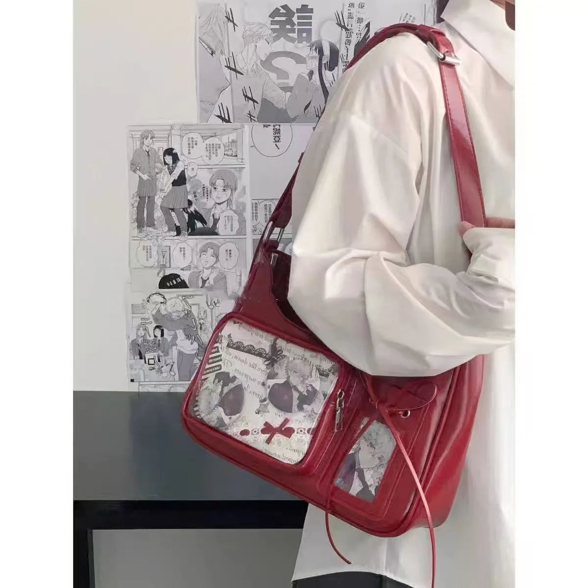 Y2K Harajuku Shoulder Bag Women Korean Transparent Ita Bag School Crossbody Bag Japanese Designer Preppy Handbag Purse