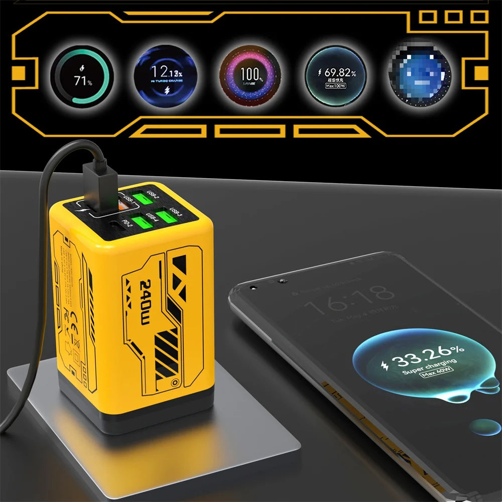 Chargeur USB 240W 6 ports charge rapide — adaptateur mural de voyage, prise EU/US/UK, Type C PD