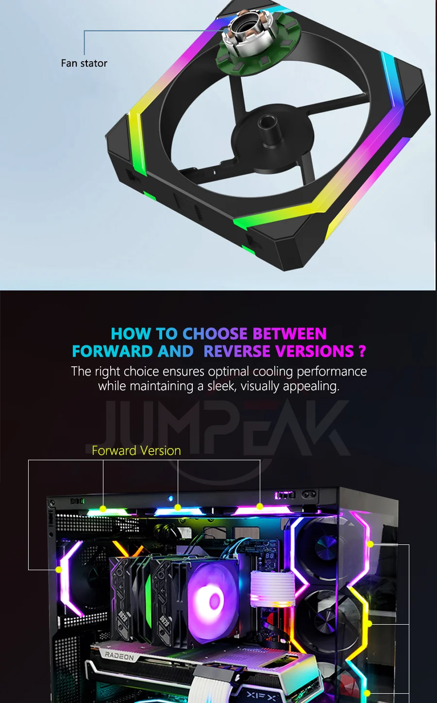 JUMPEAK CS120 ARGB ventilateur de refroidissement 360mm 240mm épissage empilable modulaire PWM silencieux 120mm RGB ventilateurs pour boîtier PC de jeu refroidisseur d'eau