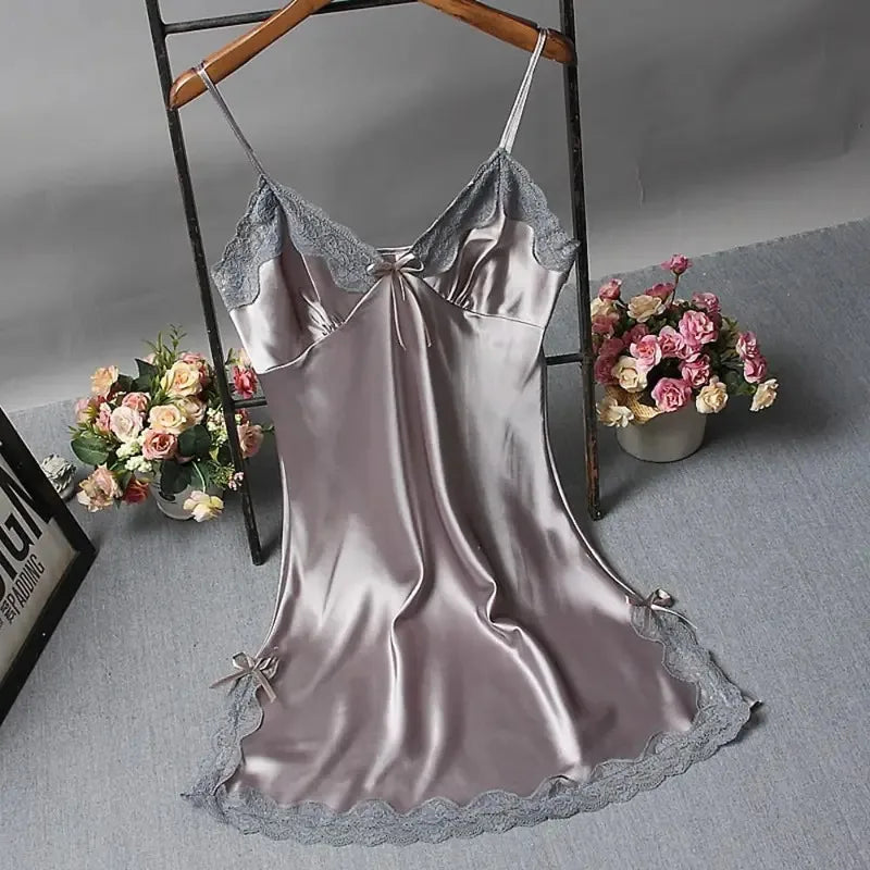 Sexy Lace Patchwork Camisole Lingerie Chemise Nightdress Wedding Silk Robe Nightwear Women Nighties Sleepwear Sexy Nightgowns