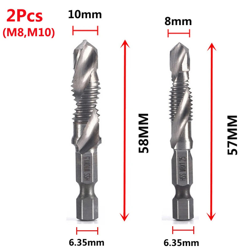 Brocas MeaccelerTap de titanio, vástago hexagonal, rosca de tornillo HSS, máquina de tornillos, macho de roscar compuesto, M3, M5, M6, M8, M10, herramientas manuales