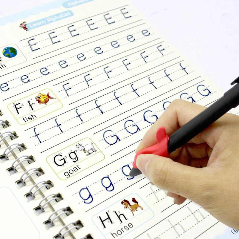 Cahier de pratique magique pour enfants — stylo, calligraphie, écriture réutilisable, préscolaire