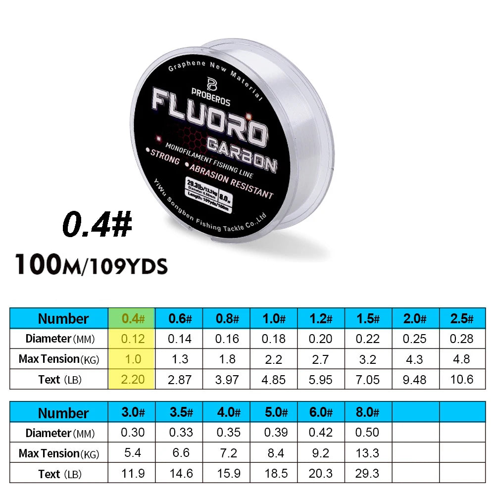PROBEROS 100M ligne de pêche à revêtement fluorocarbone 2.2LB-29.3LB ligne de Leader Monofilament en Fiber de carbone ligne de pêche à la carpe