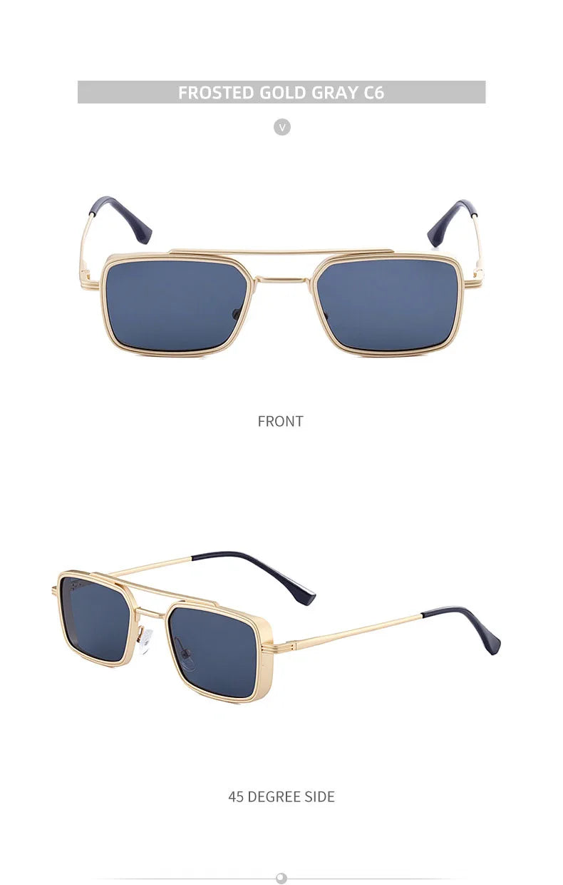 Lunettes de soleil carrées Steampunk hommes et femmes — punk, rétro, mode, vintage, 2025