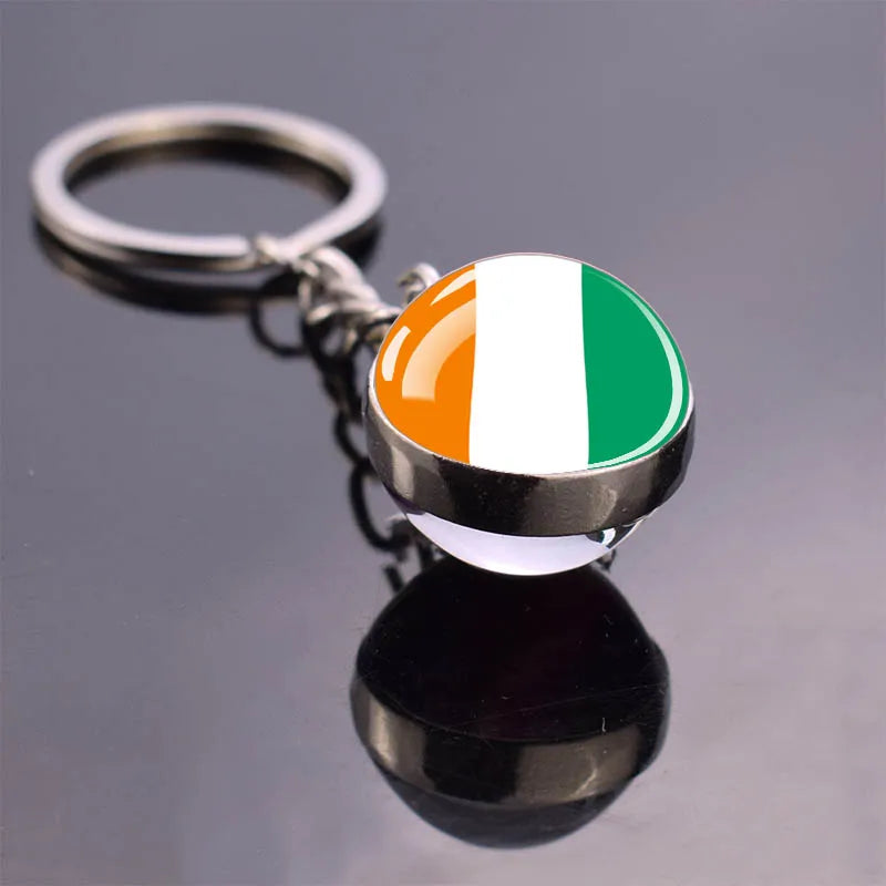 African Flag Keychain, Algeria, Somalia, Tunisia, Morocco, Egypt, National Flag, Double-sided Glass Ball Pendant, Gift