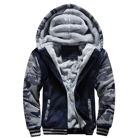 Men's Thick Camouflage Hooded Jacket, Long Sleeve Fleece Down Jacket, Casual Streetwear, Winter