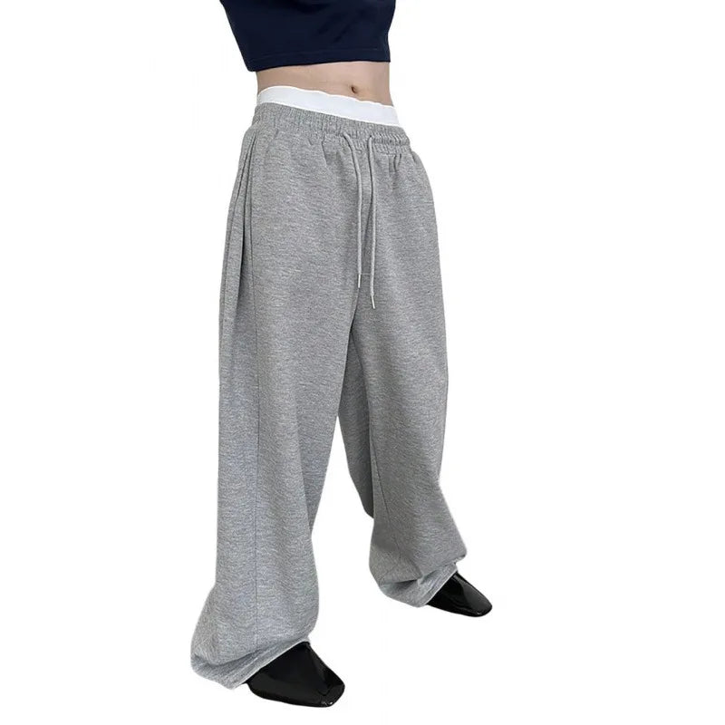 Pantalon hygiénique de couleur unie pour hommes, taille droite avec cordon de serrage, jambe large, coupe ample avec poches, pantalon de sport polyvalent, 2025