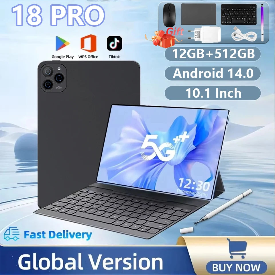 NPad 18 Pro 10.1 inch Tablet Pad 1280*800 HD 12GB 512GB Android 14.0 7000mAh Dual WiFi BT5.0 Dual SIM Dual Camera Tablets
