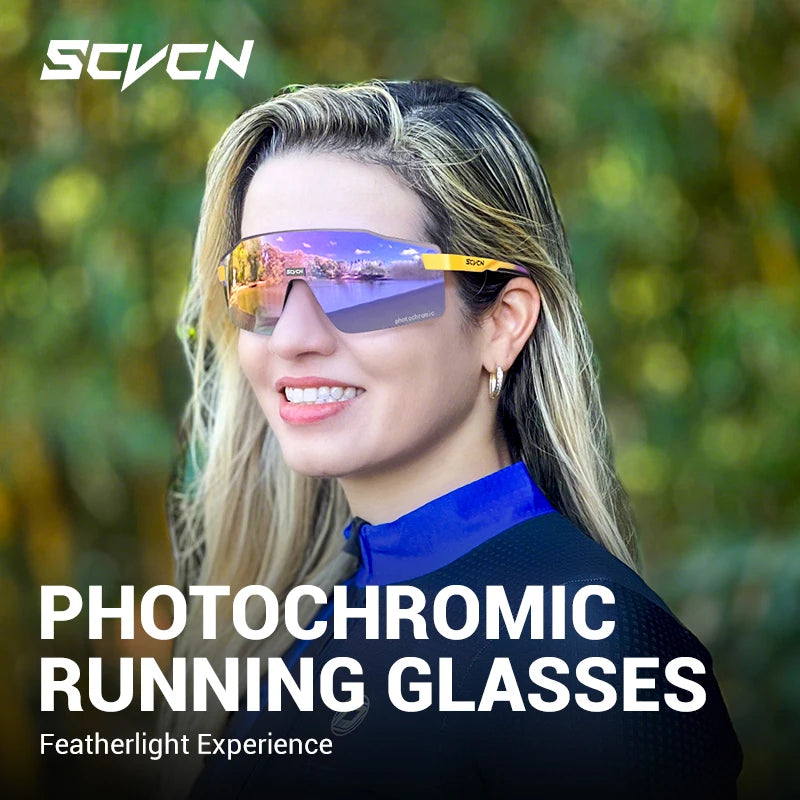 Lunettes de cyclisme photochromiques SCVCN pour hommes et femmes, lunettes de vélo de route et de VTT, lunettes de randonnée décontractées, coupe-vent