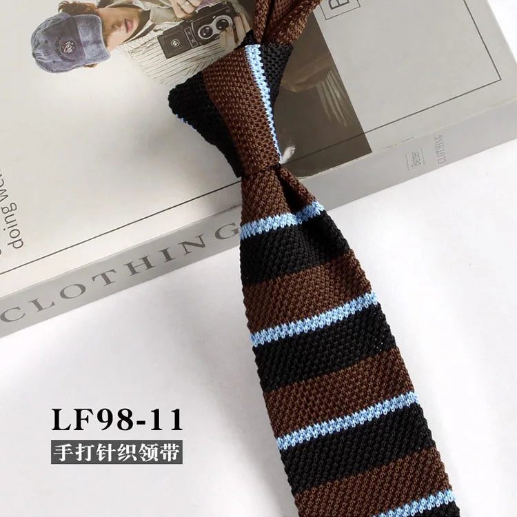 Cravates tricotées rayées pour hommes, rétro étroit, Style coréen, chemises décontractées, accessoires, costume, cravate