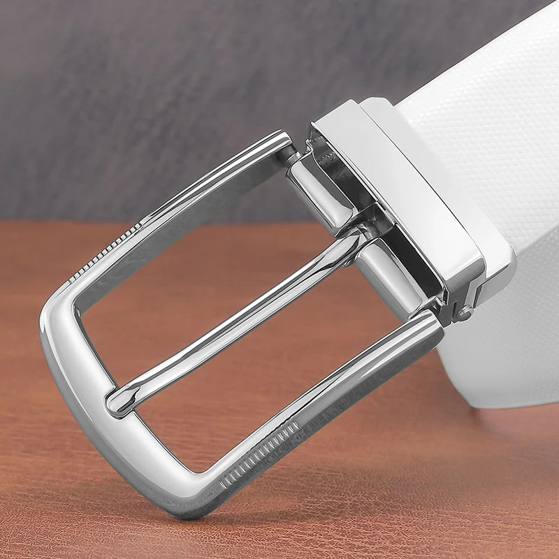 Young men's fashion belts pin buckle genuine leather high-quality cowhide belt white casual jeans men's belt B650
