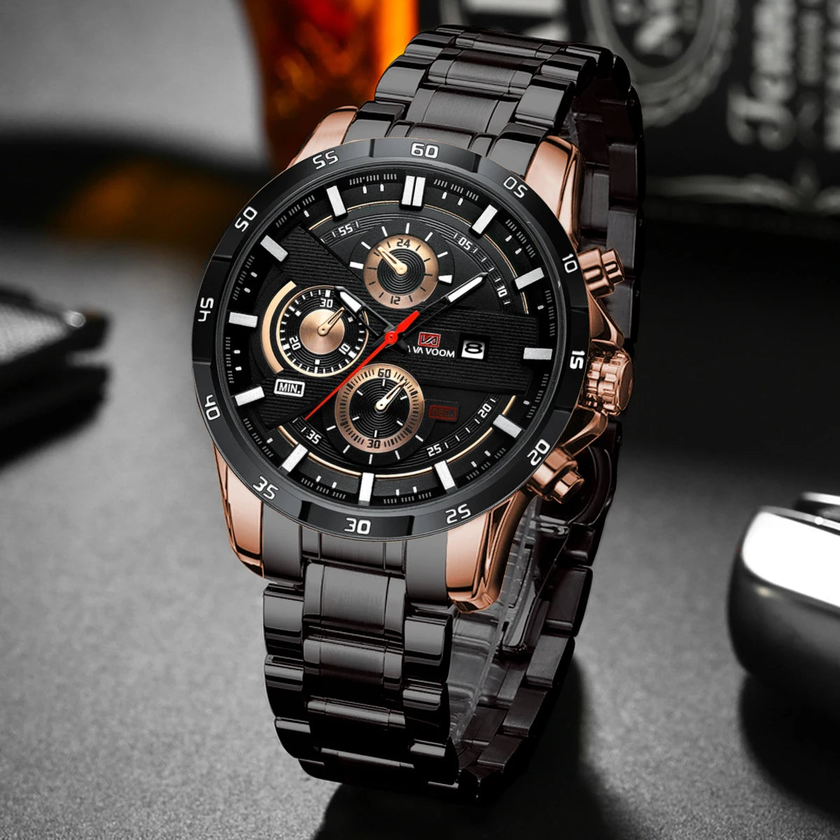 Montre à quartz en cuir pour homme, style sport, grand, décontracté, mode, original, noir, rose, or, calendrier, 46mm