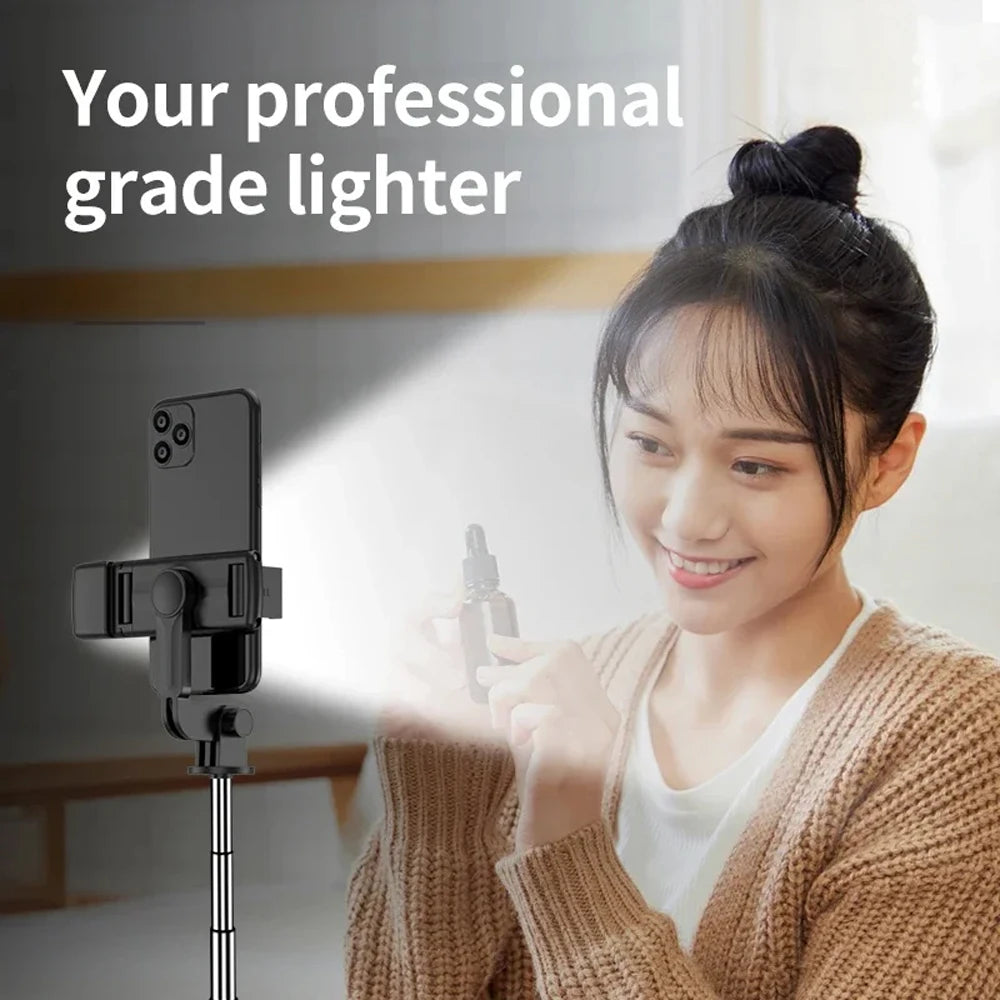 3-in-1 Bluetooth Wireless Selfie Stick Tripod, with Fill Light Shutter Remote Control, Portable Foldable Monopod for iPhone Smartphone