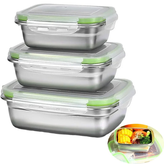 Food Grade 304 Stainless Steel Bento Box, Lunch Box, Food Storage Container, Leak-Proof Silicone Lid, Dishwasher Safe, 1/3 pieces