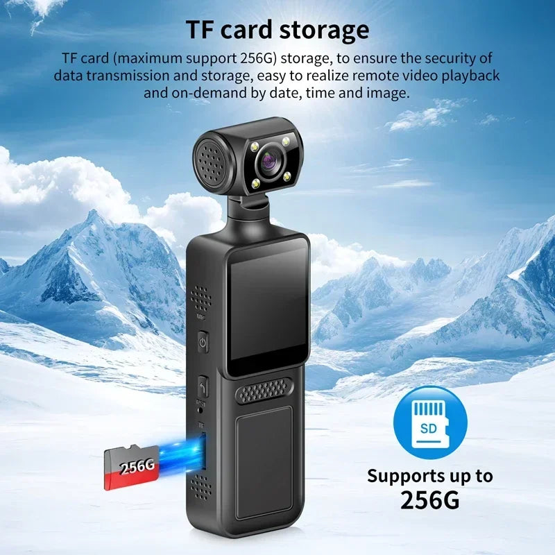 Caméra de poche 8K HD 180° rotative — mini caméra portable, vision nocturne, sport extérieur