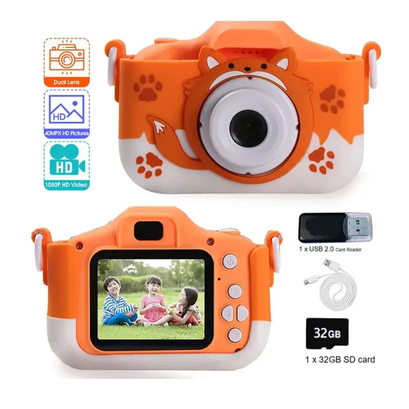 Super mignon enfants caméra enfants jouet éducatif enfants bébé anniversaire appareil photo numérique 1080P caméra vidéo avec cadeau gratuit pour fille