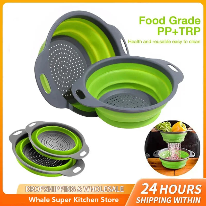 Panier de vidange pliant en Silicone, panier de lavage de fruits et légumes, passoire pliable, égouttoir pliable, outil de rangement de cuisine