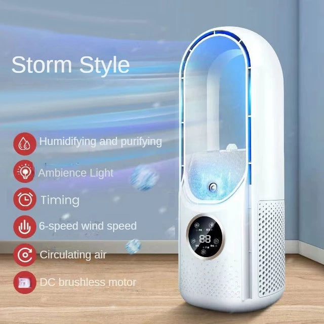 Refroidisseur d'air USB portable sans feuilles, ventilateur électrique, 6 vitesses, minuterie silencieuse, climatiseur, ventilateur de refroidissement, humidificateur, ventilateur de conditionnement