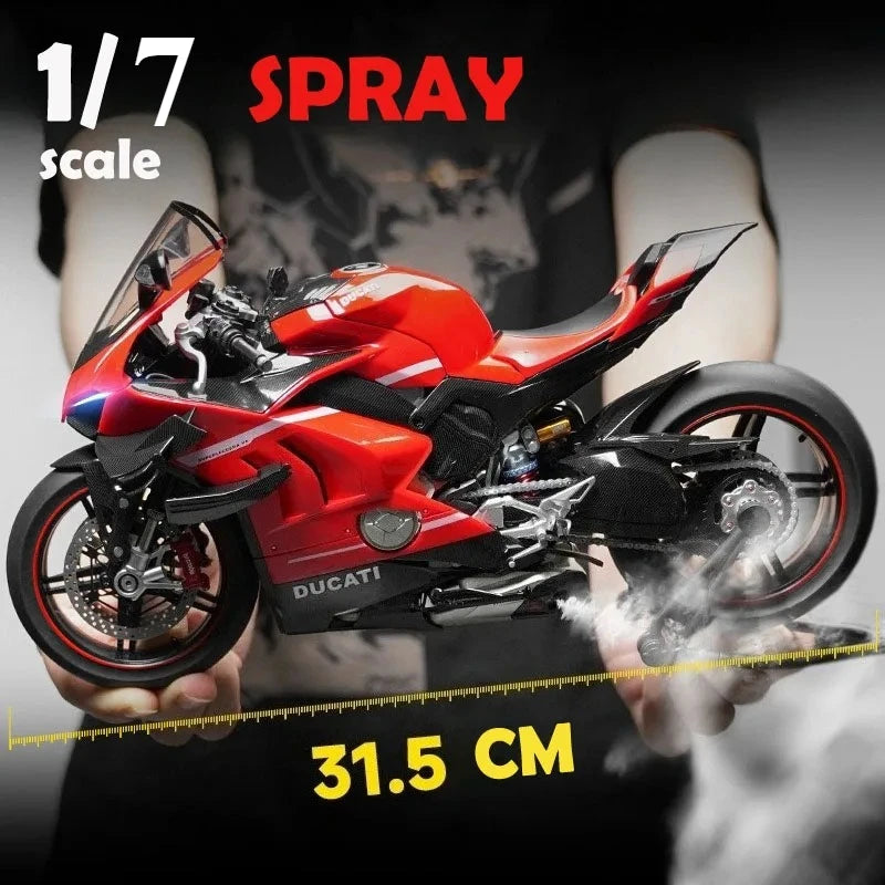 1:7 Diecast Spray Ducati Superleggera V4, Super Motorcycle Model Collection, Miniature Car, Ornament, Boyfriend Gift, Toy Vehicle