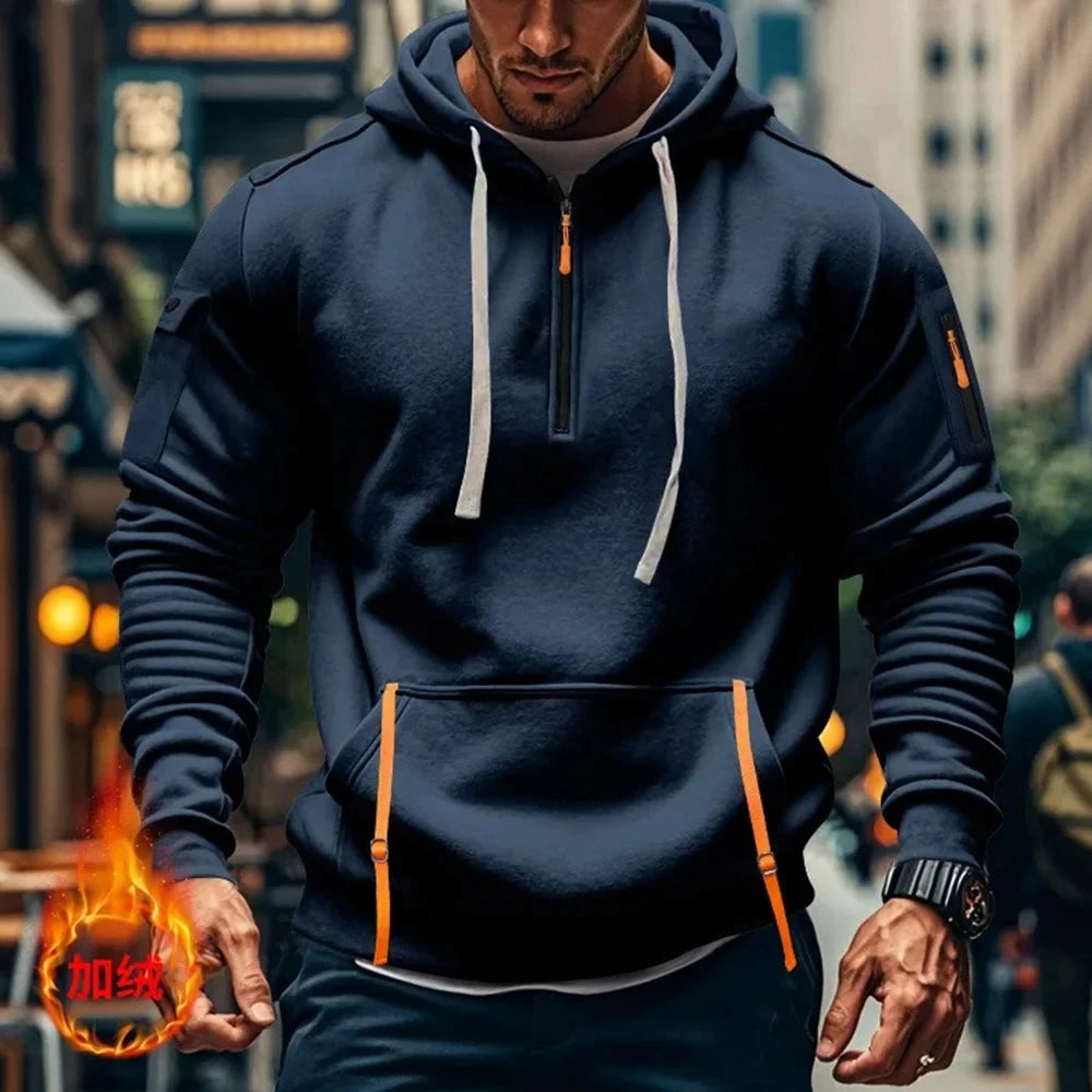 Sweat À Capuche Zipper Moto Sport — Demi Fermeture Éclair Poche Printemps Automne