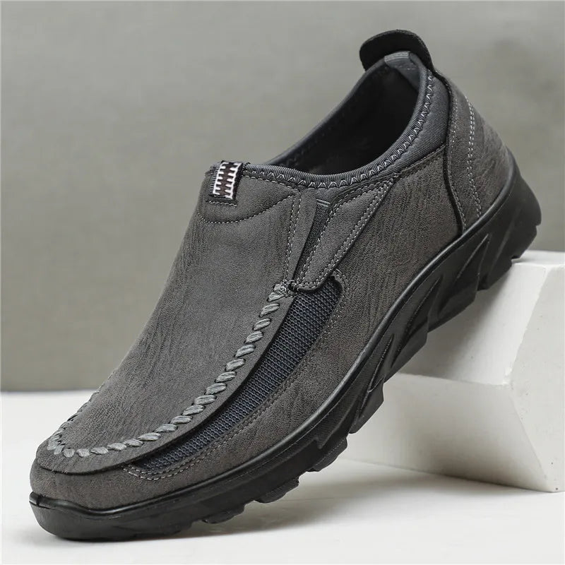 Zapatos de cuero casuales para hombre, mocasines ligeros transpirables para caminar, zapatillas de moda sin cordones, cómodas, para conducir